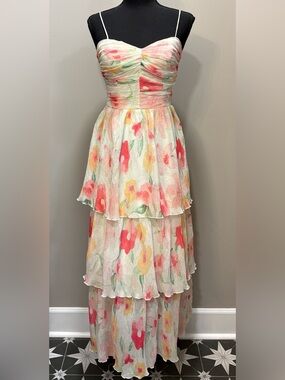 Floral Tiered Maxi Dress in Pastel Multicolor